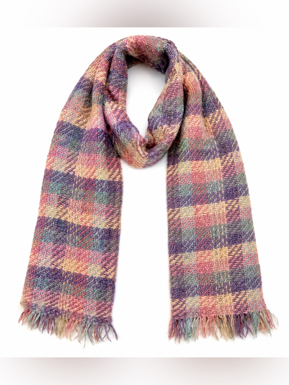 Vintage Tapestries Ireland Helena Ruuth Woven Plaid Fringe Scarf Made in Ireland